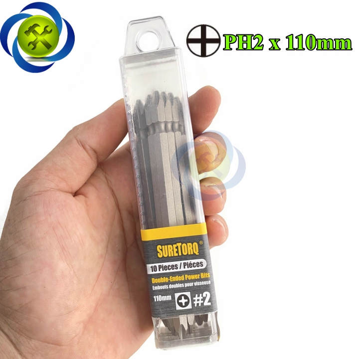 Mũi vặn vít 2 đầu ph2 suretorq 1674-0302 pl màu xám dài 110mm