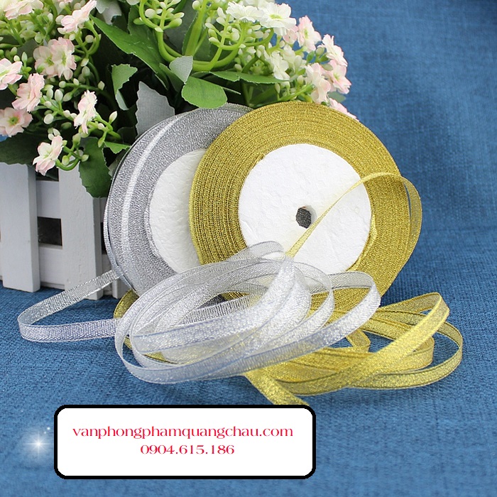Ruy băng kim tuyến bản rộng 6mm/ 1cm/ - Cuộn dài 20 mét