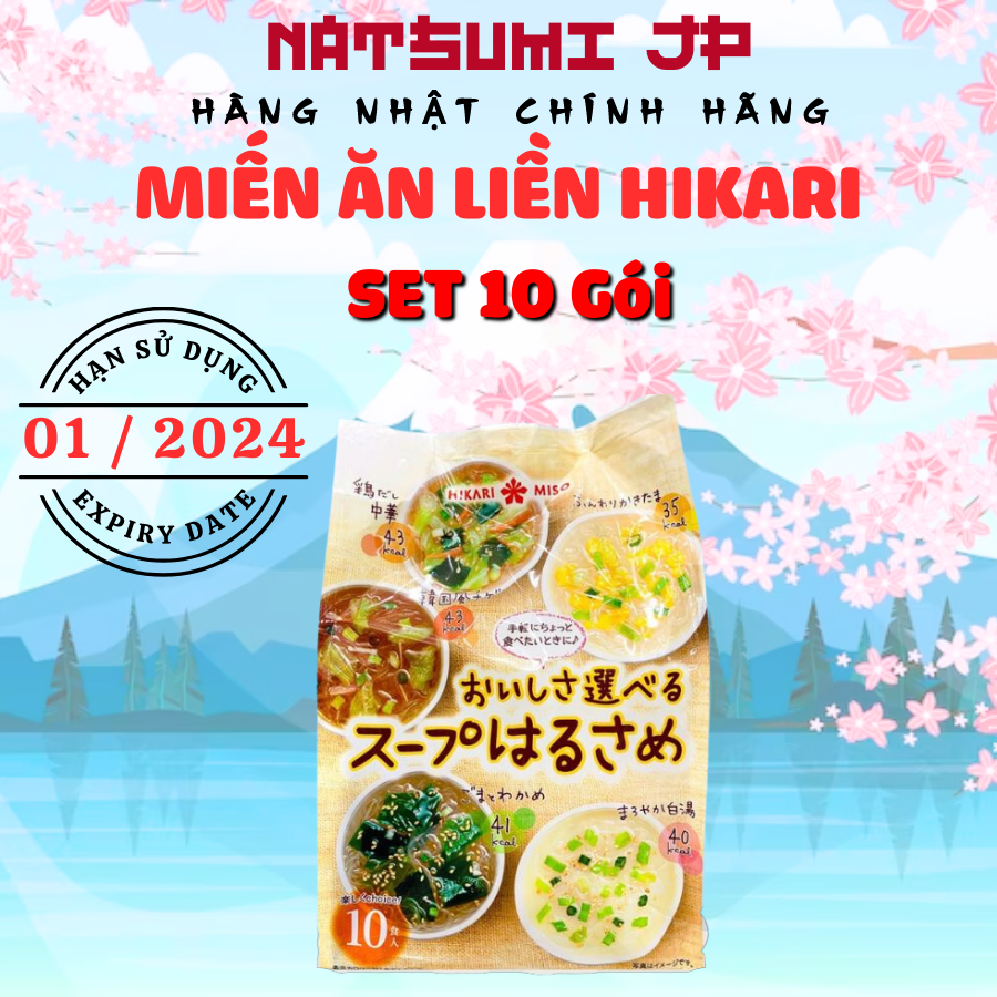 Miến ăn liền Hikari ngũ vị 10 gói nhỏ Nhật Bản, miến ăn dặm cho bé  Date