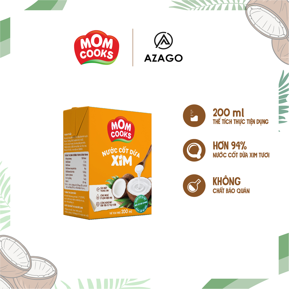 Combo 02 Hộp nước cốt dừa nguyên chất 100% hộp  200ml  thương hiệu MOM COOKS  - AZAGO