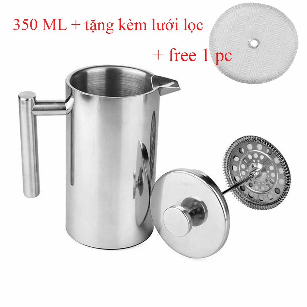 Combo ấm pha cà phê 350/700/1000 ml , giữ nhiệt bằng 2 lớp inox 304, tặng kèm phụ kiện lưới lọc ruột ấm