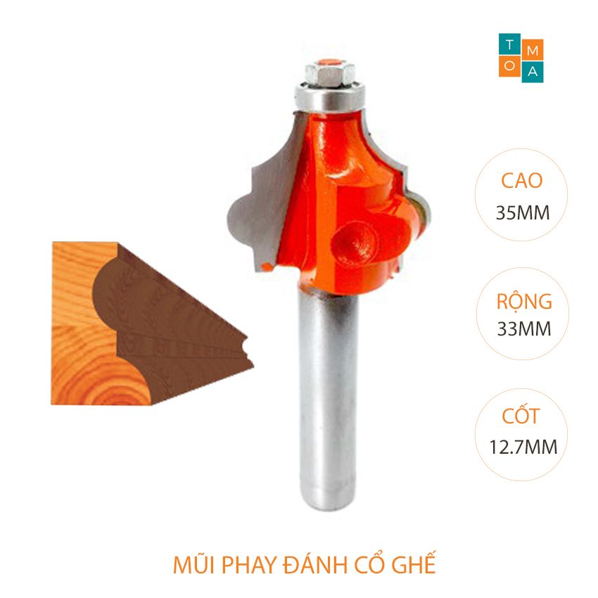 Mũi soi gỗ - mũi phay gỗ đánh cổ ghế cao 35mm rộng 33mm cốt 12.7, hàng việt nam chất lượng cao