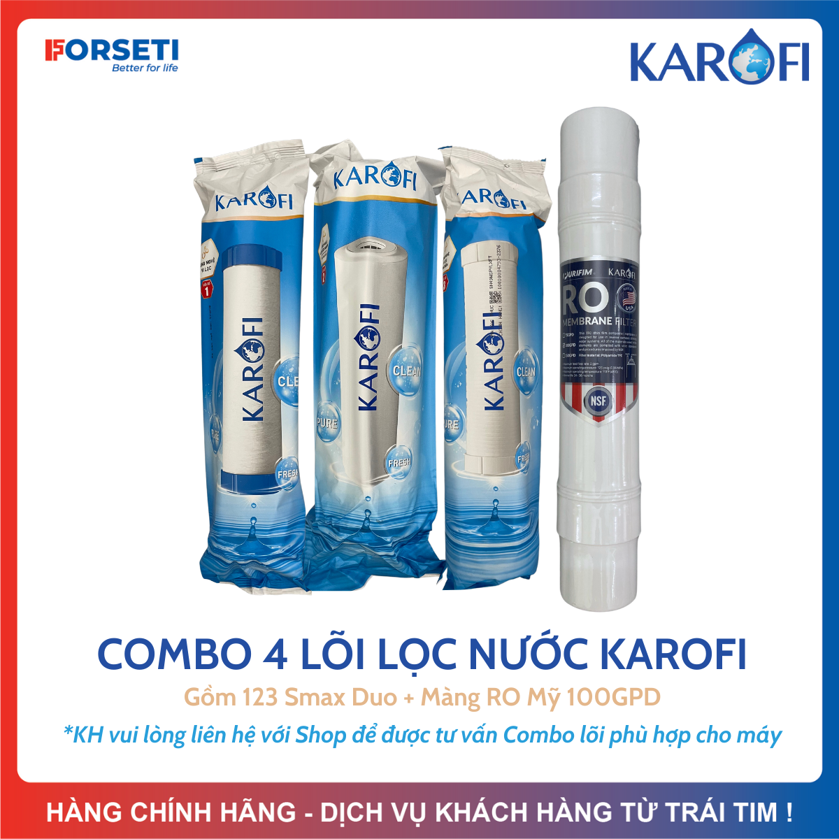 Combo 3 Lõi Lọc Thô 123 KAROFI + Màng RO KAROFI (Kh Vui Lòng Nhắn Tin Để Được Tư Vấn Chính Xác)