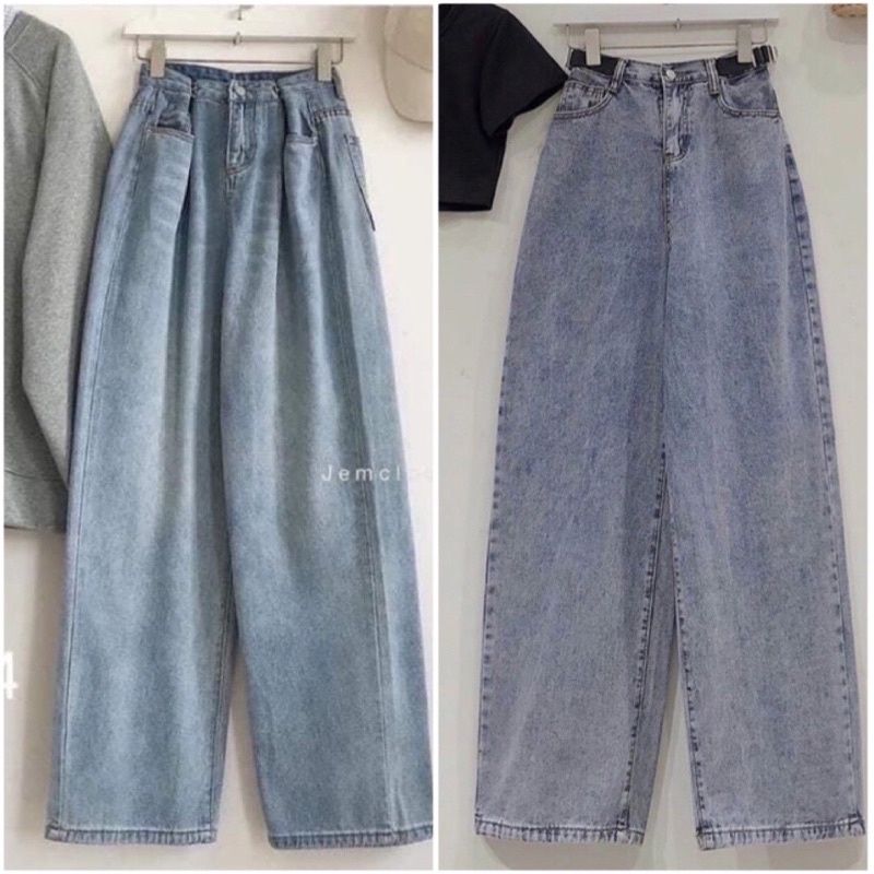 Quần jean ống rộng gài eo ulzzang unisex