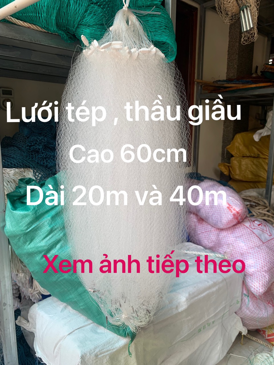 lưới đánh bắt cá , lưới đơn mắt 1.5cm , lưới tép, thầu giầu, lòng tong DÀI 40M CAO 60CM