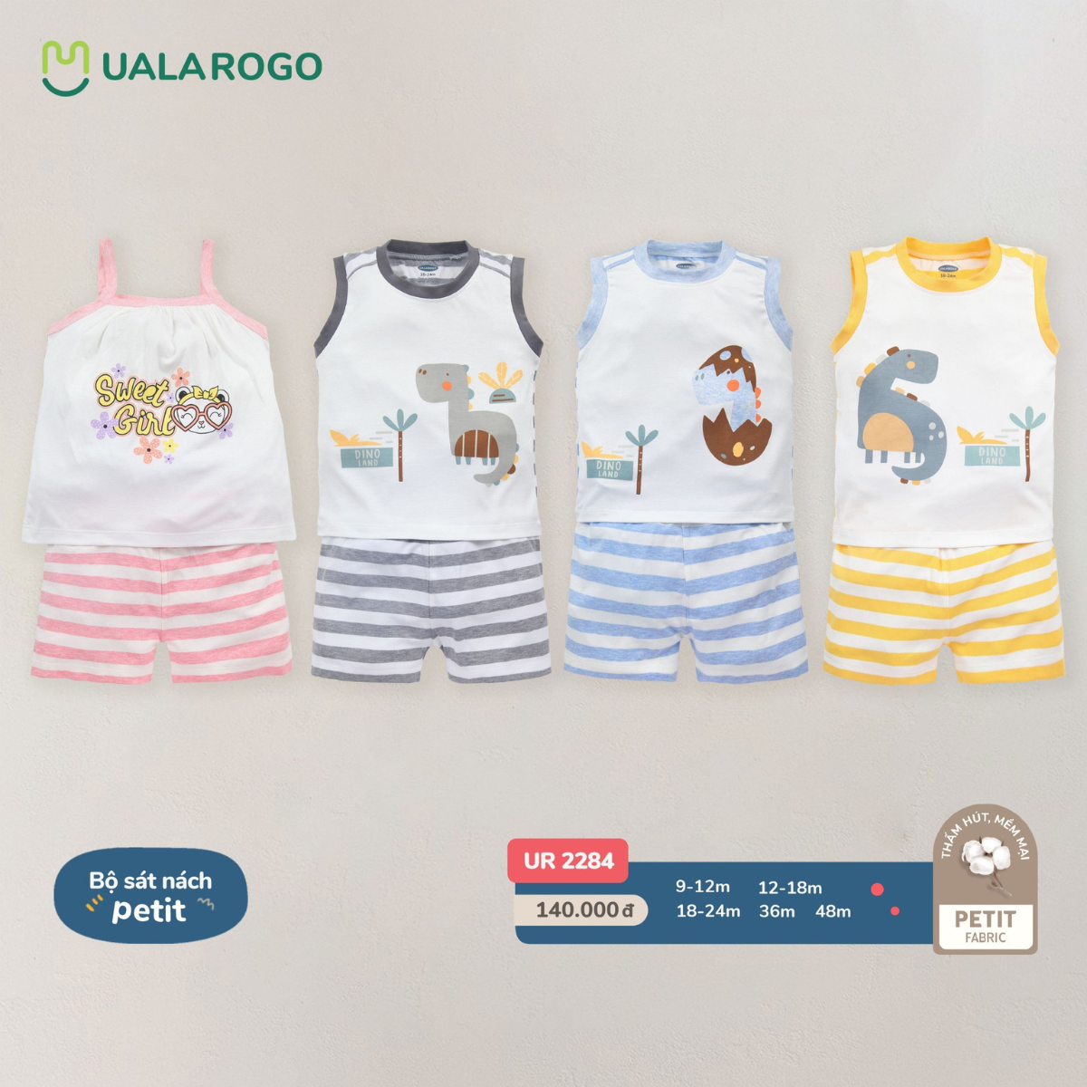 Bộ quần áo ba lỗ cho bé Ualarogo 9 tháng