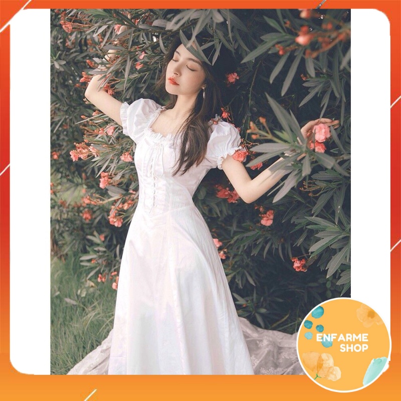 Đầm trắng nữ, Đầm tiểu thư trễ vai kiểu dáng đan dây ngực - enfarme shop - MUSE DRESS