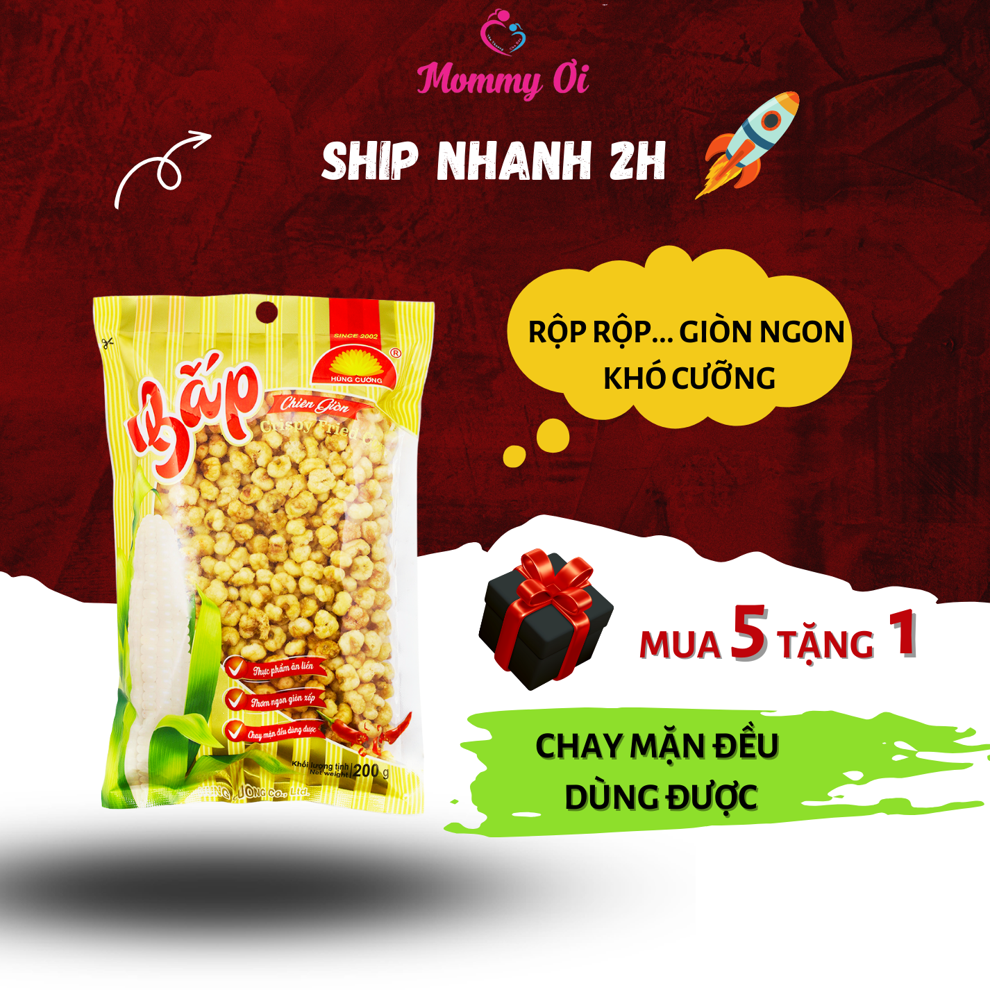 Bắp Chiên Giòn 200g / bắp / ngô / ngô cay / sấy giòn / bánh / đồ ăn vặt / ăn chay được / bỏng ngô / snack / bim bim / hùng cường