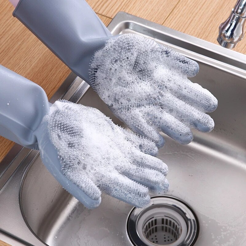 Dishwashing Cleaning Gloves Magic Silicone Rubber Dish Washing Gloves For Household Sponge Scrubber Kitchen Cleaning Tools