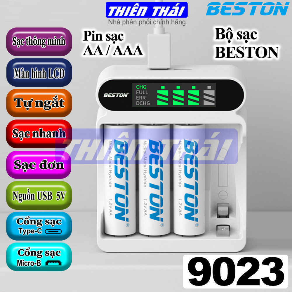 Bộ sạc BESTON BST-C9023L kèm pin sạc AA3300mAh,AAA1300mAh,pin sạc 1.2V