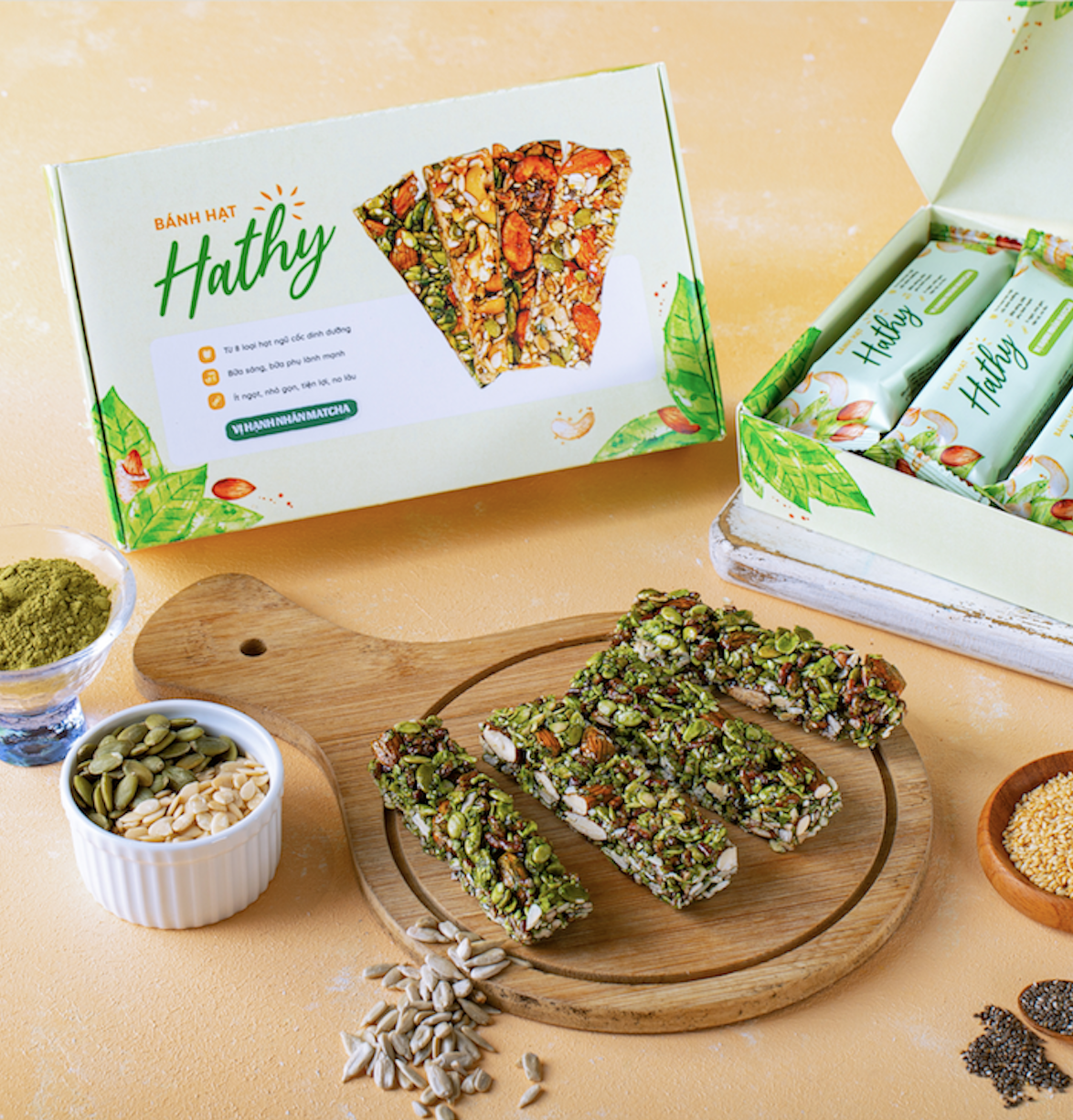 Bánh hạt Hathy - Vị hạnh nhân trà xanh