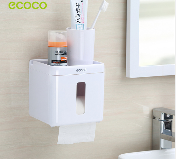 Hộp đựng giấy phòng vệ sinh 2 ngăn Ecoco - Giá Đựng Cốc Bàn Chai Kem Đánh Răng Ecoco - gia đung coc