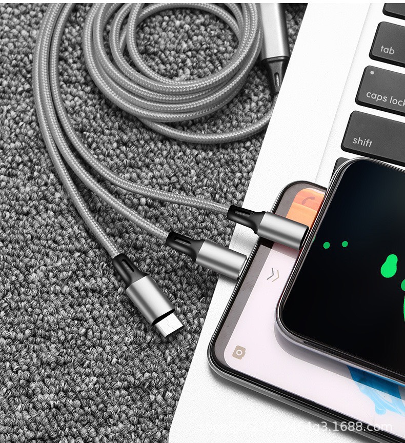 Hot .hot 3 trong 1 cáp sạc nhanh dây sạc nylon cho iphone samsung xiaomi huawei vivo oppo micro usb type c lightning usb ds-001