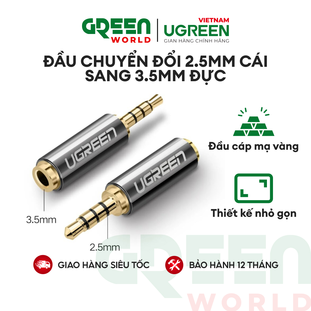 Đầu chuyển đổi 2.5mm cái sang 3.5mm đực, dài 25mm ugreen 20502