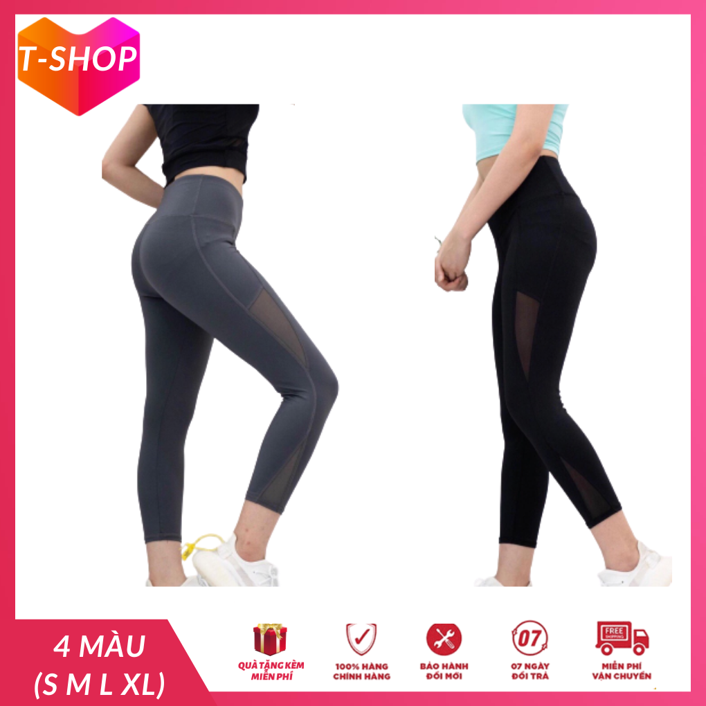 [HCM]quần lửng tập gym yoga 9 tấc phối lưới quần tập gym nữ ngắn loại tốt nâng mông quần đùi nữ lửng thun chất co giãn 4 chiều - CR012 TSHOP