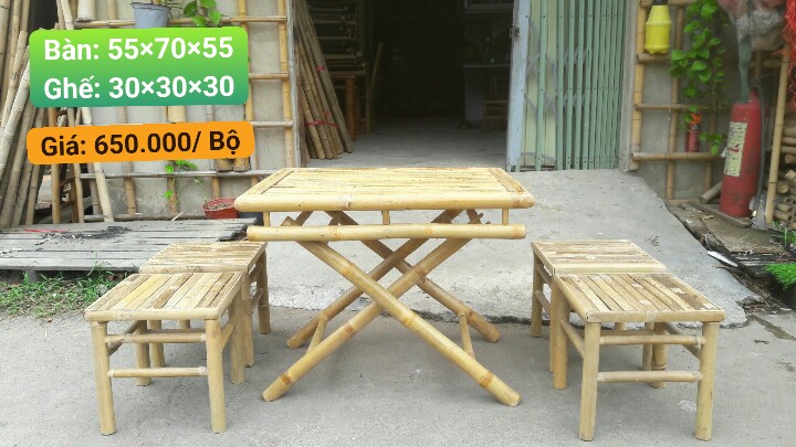 Bàn ghế xếp làm bằng tre nứa kích thước 55x70x55cm