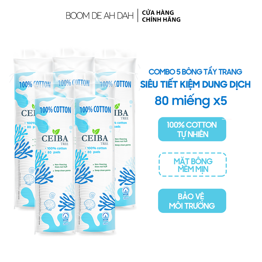 Combo 5 Bông Tẩy Trang Ceiba Tree Dành Cho Mọi Loại Da 80 miếng x5