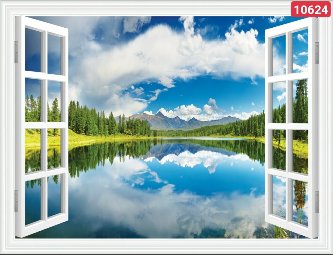 Tranh cửa sổ 3D dán tường in trên chất liệu lụa cao cấp