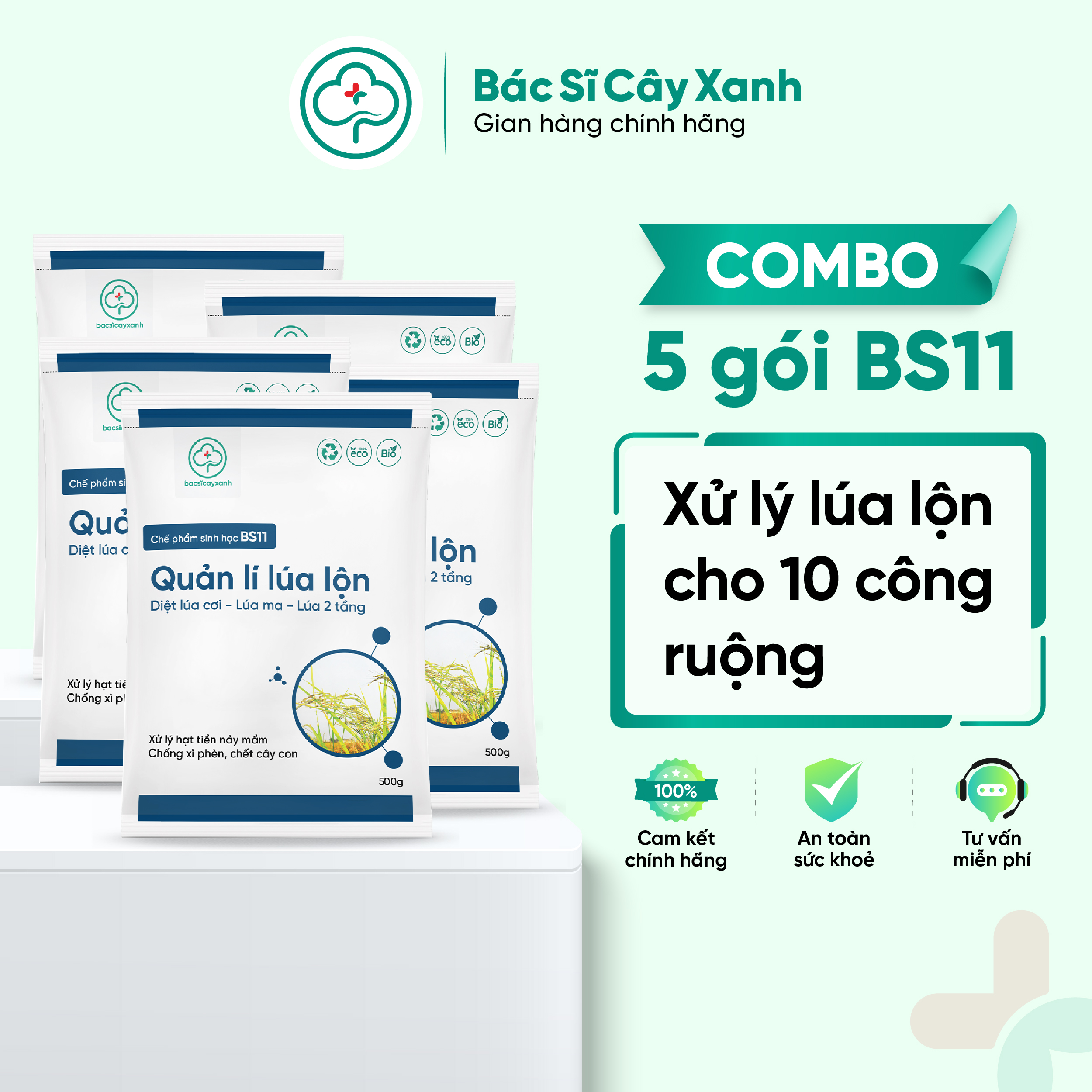 Combo 5 gói xử xử lý lúa lộn, lúa cỏ, lúa 2 tầng BS11 Quản lý lúa lộn NSX Bacsicayxanh