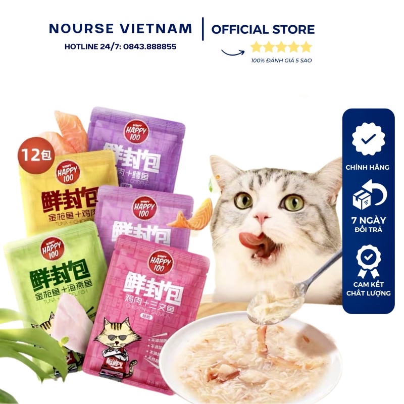 Pate Wanpy Happy 100 dạng gói pate cho mèo tăng cân tăng cường ăn uống