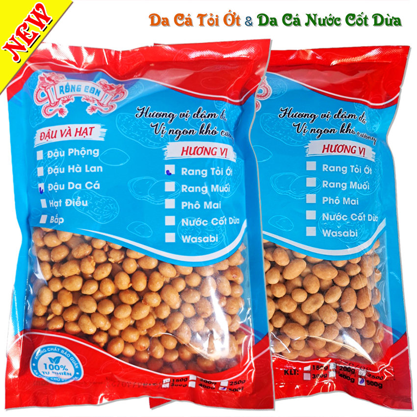 Combo 1kg: 500g Đậu Phộng Da Cá Tỏi Ớt - 500g Đậu Phộng Nước Cốt Dừa (2 Túi) Rồng Con - Đồ ăn vặt HOT giòn xốp béo thơm ngon
