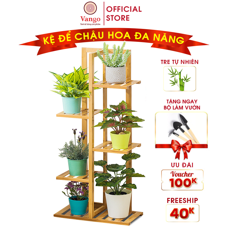 Giá Kệ Để Chậu Hoa Cây Cảnh Gỗ Tre Tự Nhiên VANGO V17 - Giá Kệ Để Đồ Đa Năng Phong Cách Nội Thất Phòng Khách, Ban Công Sang Trọng, Sơn Phủ Bóng Chống Nước, Chống Nhiệt, Chống Mối Mọt Cực Tốt