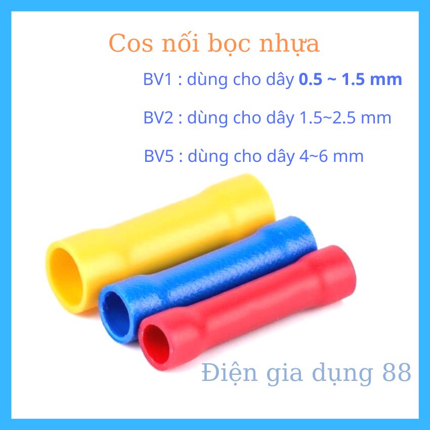Đầu cos nối thẳng, đầu cos đồng, cos nối dây điện nhanh BV1, BV2 và BV5, , cốt bấm dây điện 1.5mm đến 6mm