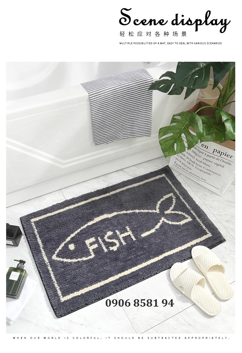 Thảm chùi chân hình cá - thảm len mềm mịn -size 40*60 cm