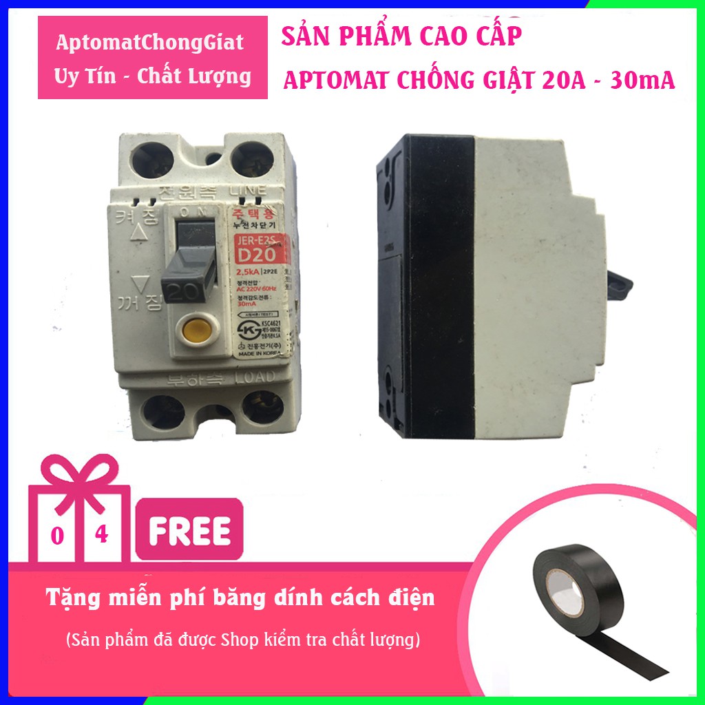 Aptomat chống giật 20A - 30mA hàng Hàn tháo đẹp, Cầu giao chống giật chất lượng CD04