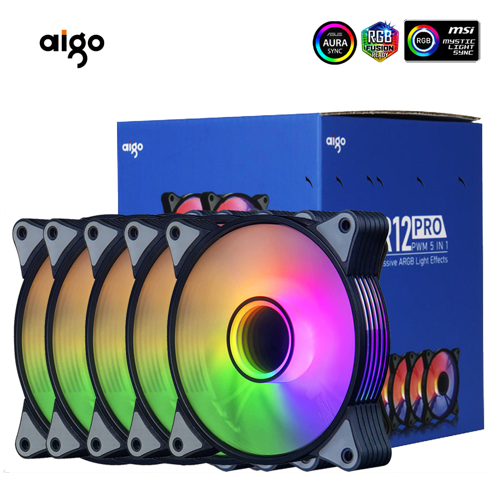 Aigo ar12pro 12cm pc case fan 4 pin pwm 3 pin 5v argb aura sync cooling fans