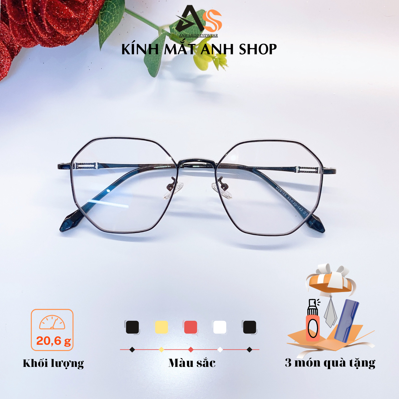 [3-5/8 Hoàn Tiền 25%] Gọng kính lục giác kim loại thời trang đeo xinh 29165A