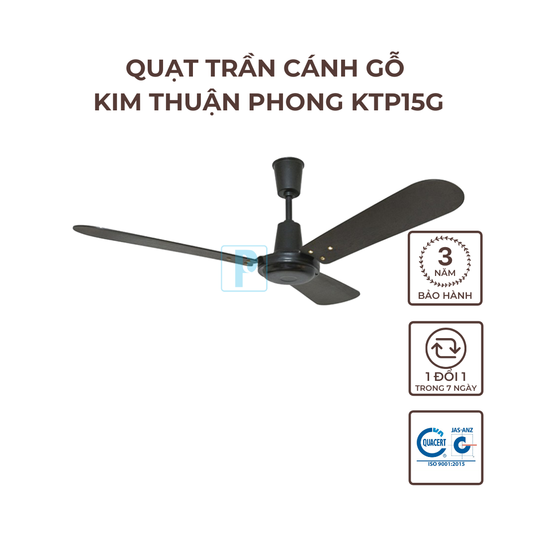 Quạt trần 3 cánh gỗ kim thuận phong ktp15g