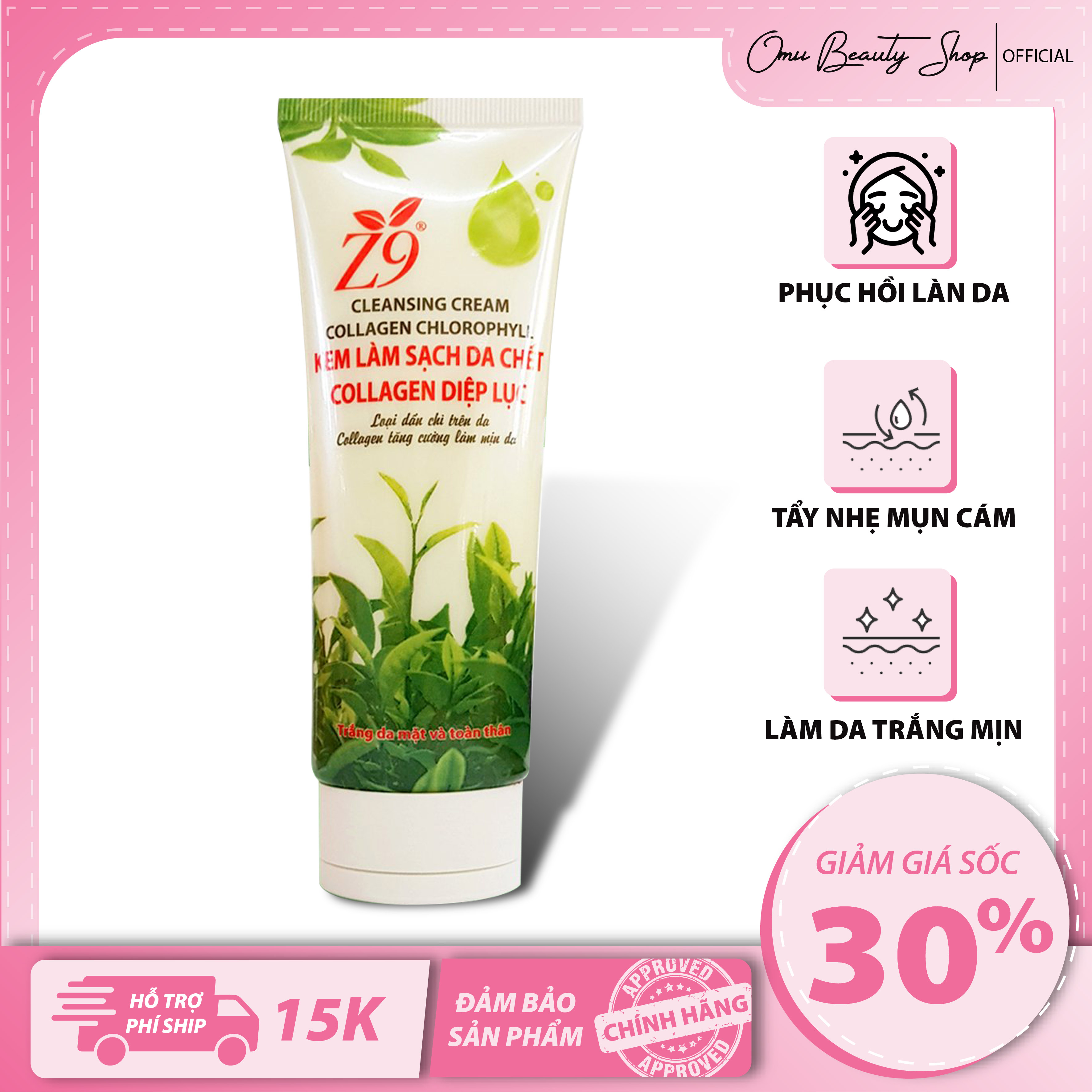 Z9 kem làm sạch tế bào chết collagen diệp lục - z64