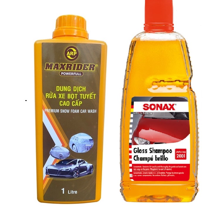 Nước rửa xe sonax Gloss Shampoo Champú brillo chai 1L, kết hợp nước rửa xe Maxi siêu sạch và thơm