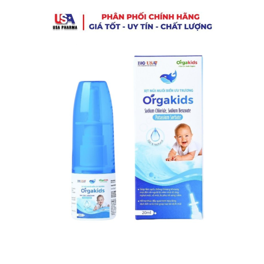 Xịt mũi muối biển ưu trương Orgakids làm sạch mũi, hỗ trợ giảm nghẹt mũi, sổ mũi an toàn cho bé trên 6 tháng tuổi lọ 20m