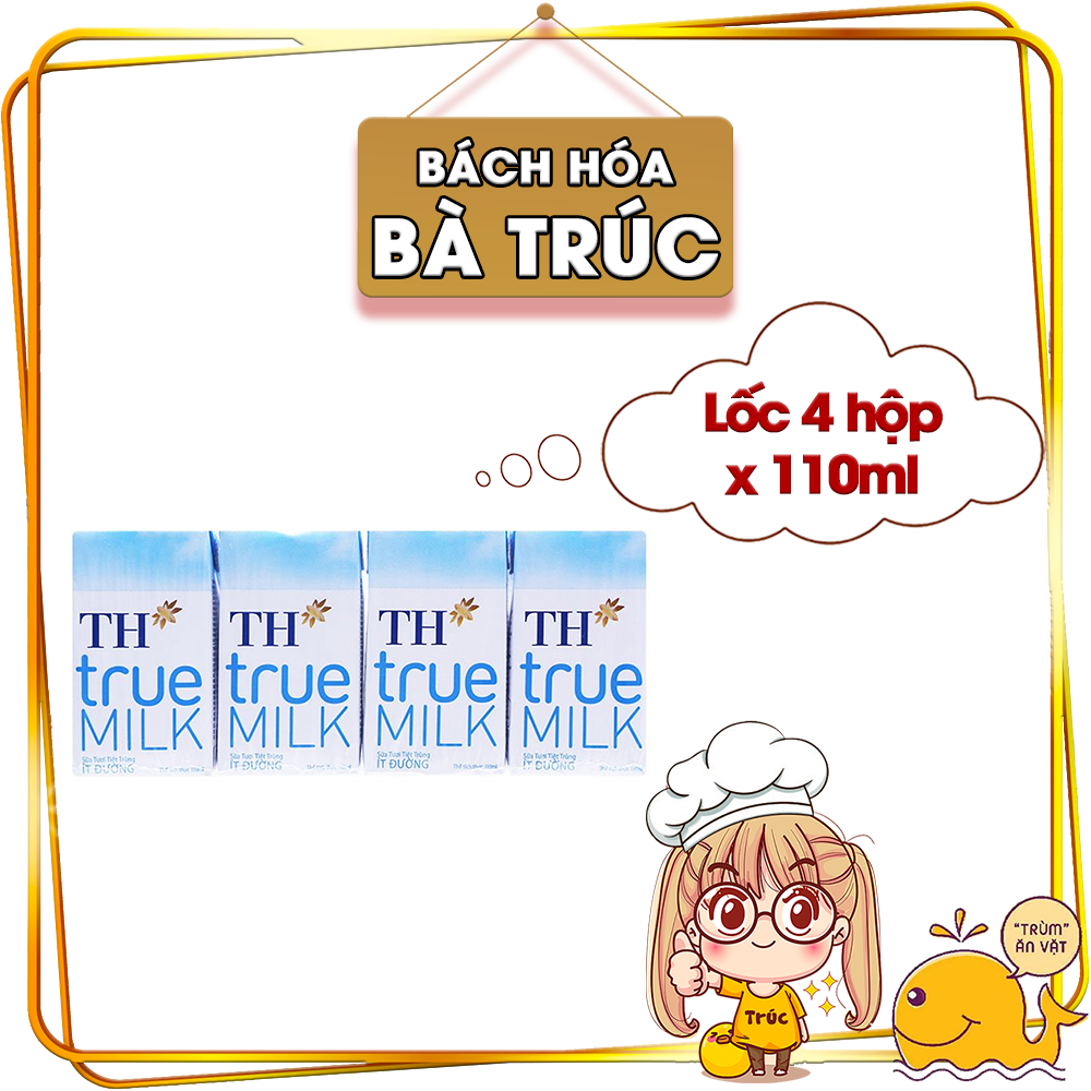 Lốc 4 hộp sữa TH TRUE MILK ít đường 110ml