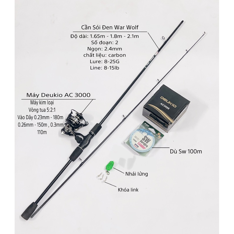 Combo Bộ cần câu máy đứng Sói Đen War Wolf