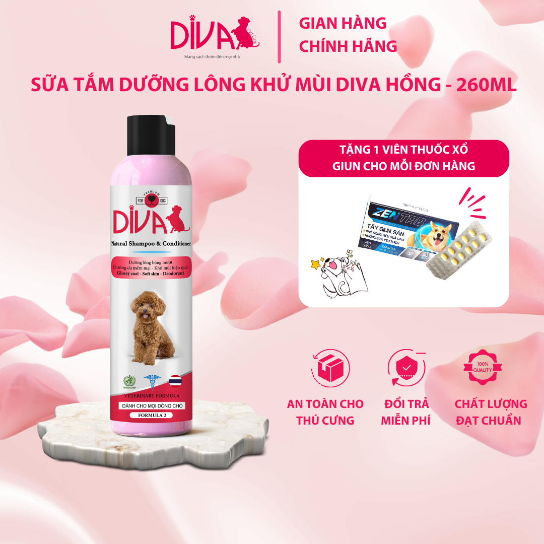 Img Sữa tắm chó DIVA hồng dưỡng ẩm khử mùi 260ml