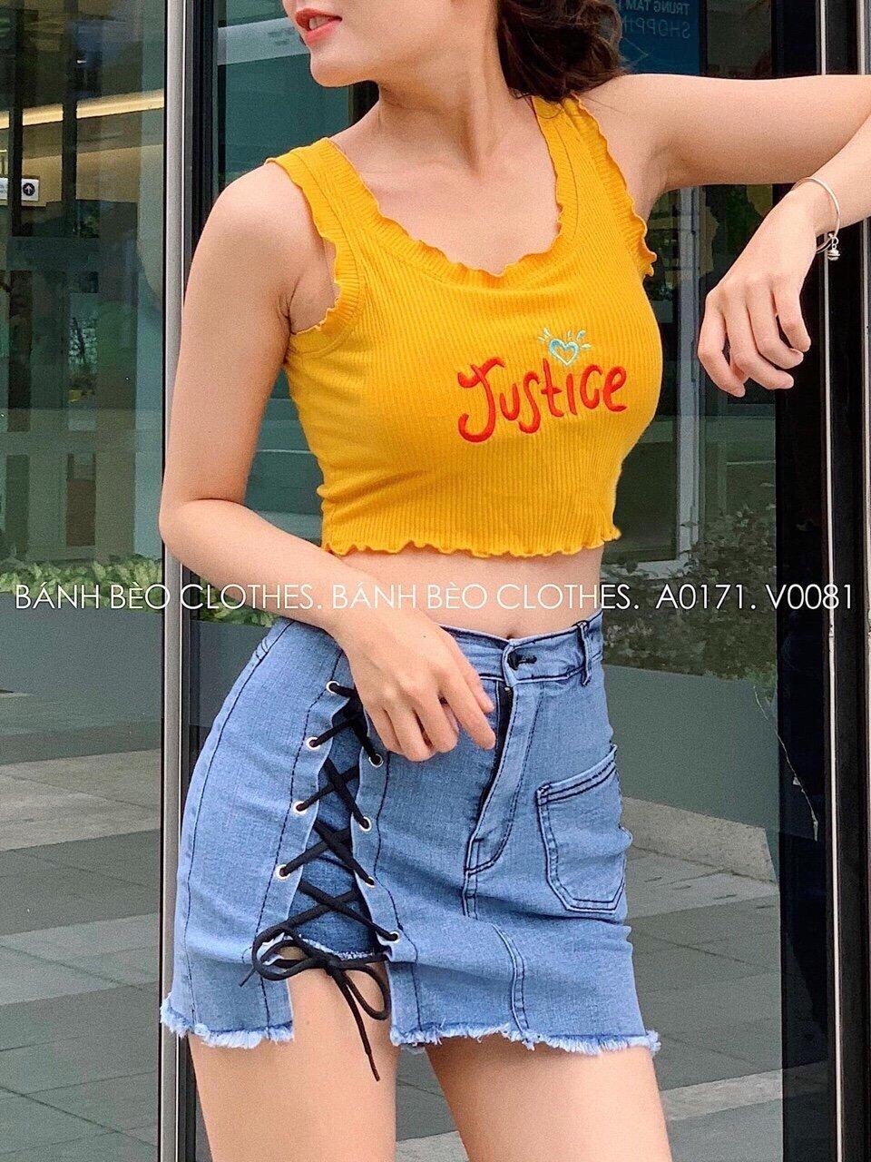 Áo thun croptop in chữ juftice cá tính tts0283