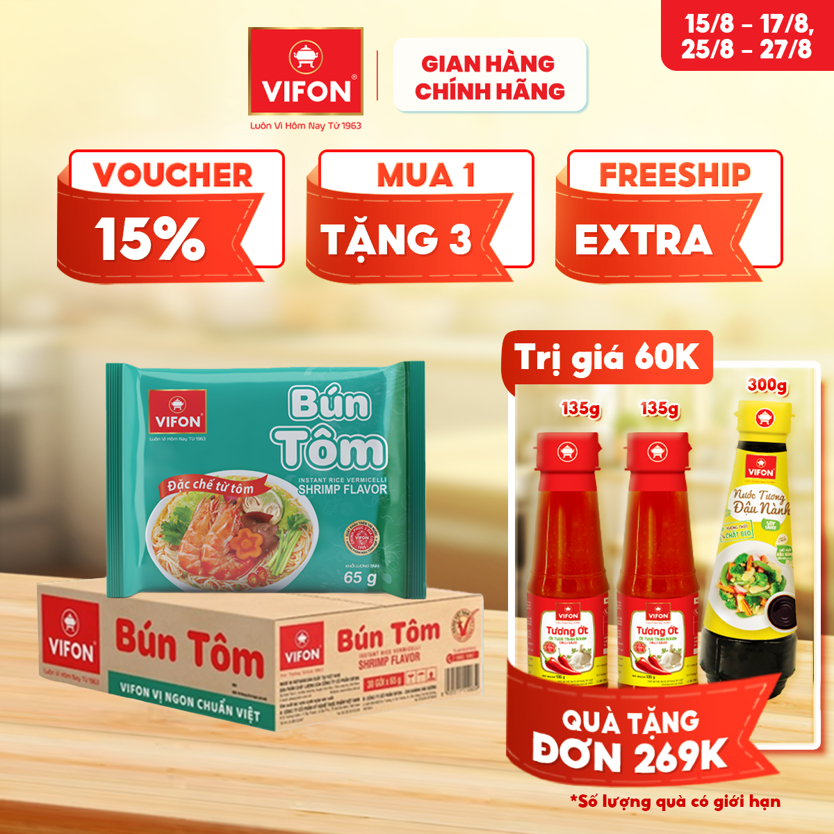 [VOUCHER đến 80K]-Bún Tôm VIFON 65gr/Gói