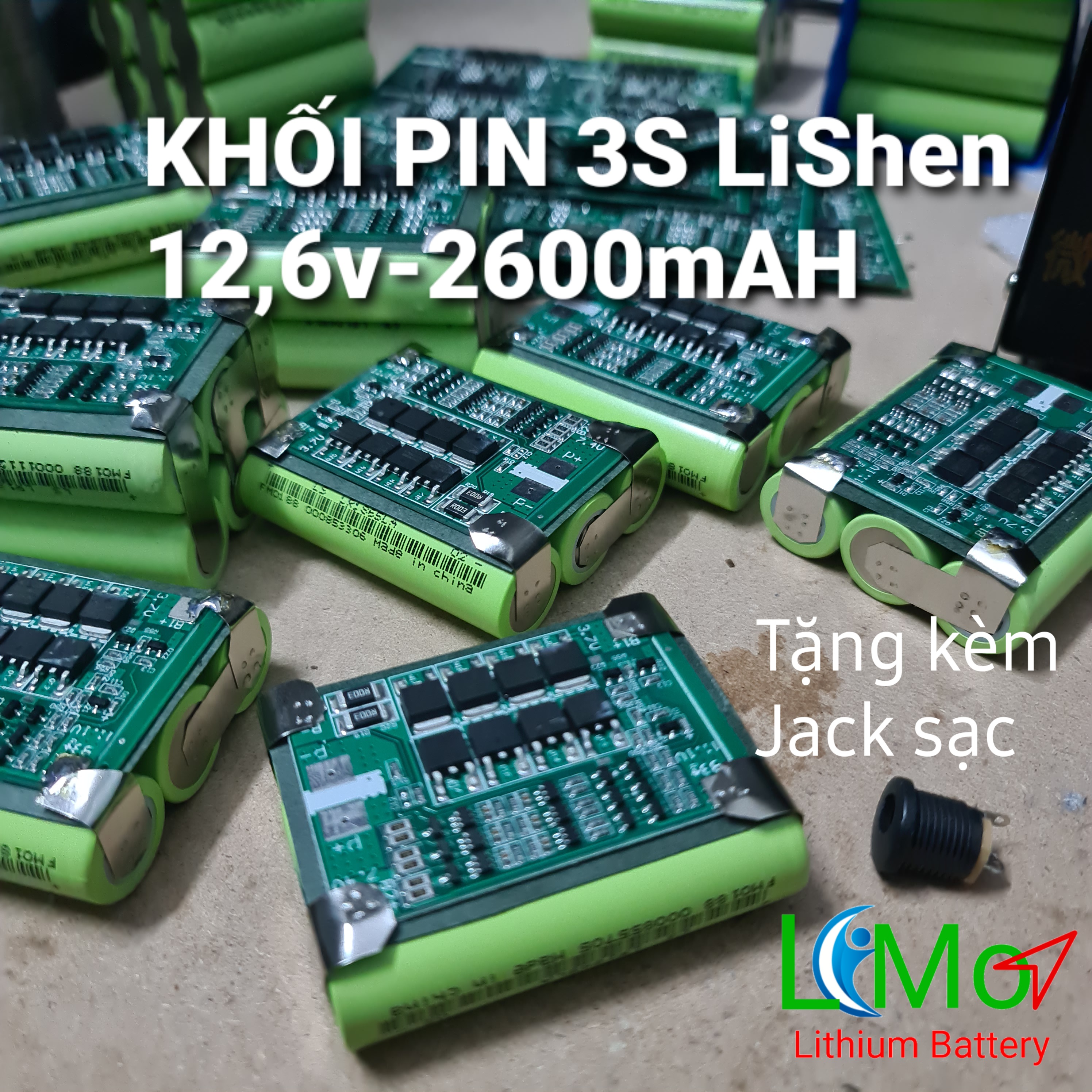 Khối pin 3S 12,6v - 2,5Ah (Tặng kèm Jack sạc pin). Khối pin được đóng từ 3 Pin sạc Lishen nối 3S1P, Cùng 1 mạch sạc xả 30A để bảo vệ pin - LiMo