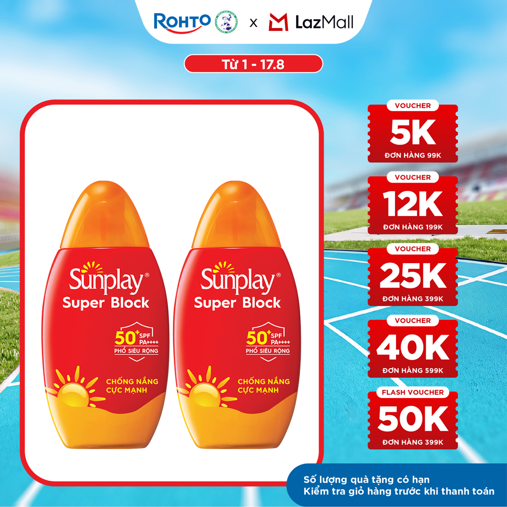 [VB] Bộ 2 Kem chống nắng Sunplay cực mạnh, ngừa đen sạm da hiệu quả dạng sữa Sunplay Super Block SPF 50+, PA++++ 70g