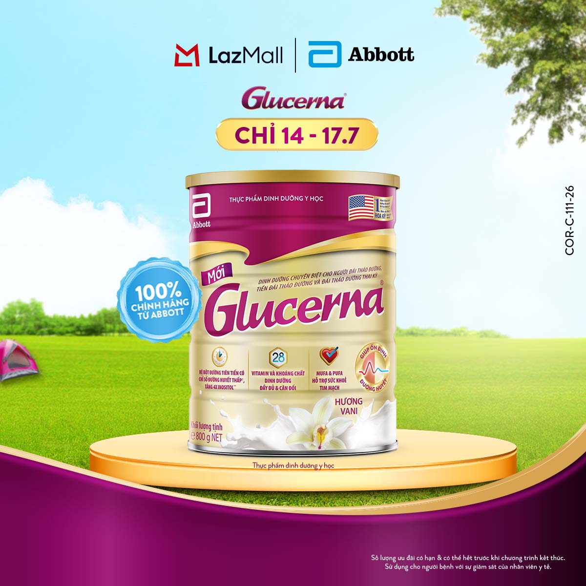 [CHỈ 14.7 - 17.7 GIÁ TỐT MUA NGAY-SLCH] Sữa bột Glucerna hương vani 800g