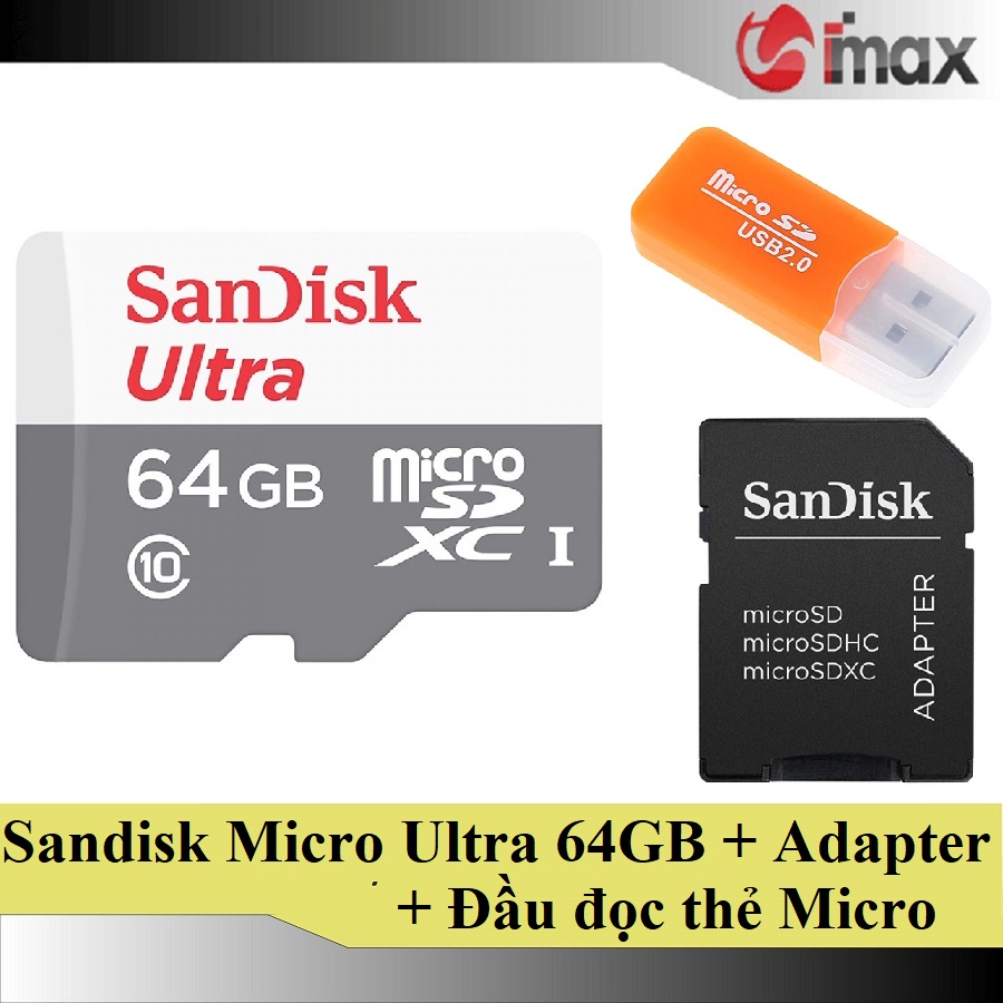 Thẻ nhớ Sandisk Micro SDXC Ultra 64GB 80MB s + Adapter + Đầu đọc thẻ Micro