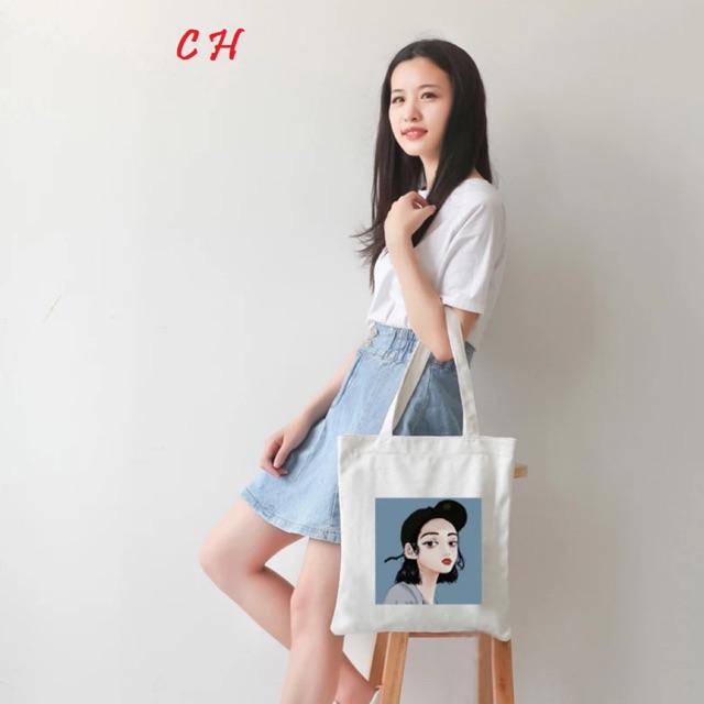 [Túi tote] Túi vải cô gái đội mũ COH0619