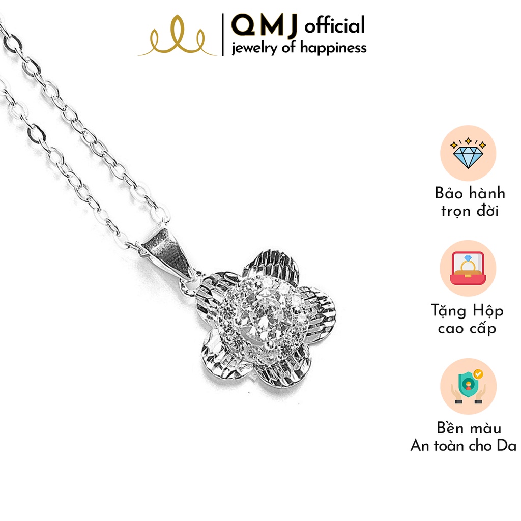 QMJ Dây chuyền hoa 5 cánh nạm đá kết hợp phay móc máy viền sáng, vòng cổ thời trang nữ đẹp - QDL0303