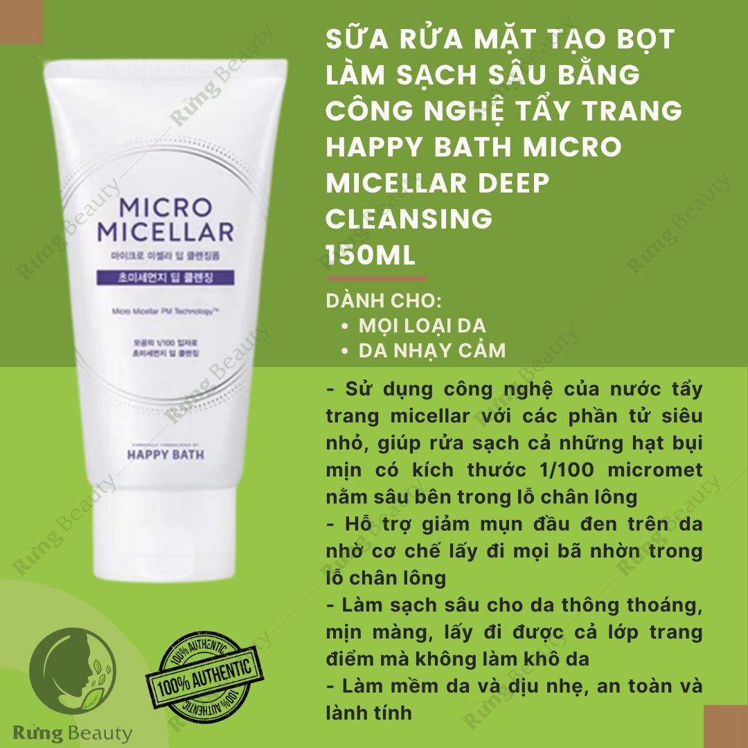 Sữa rửa mặt làm sạch sâu happy bath micro micellar deep cleansing
