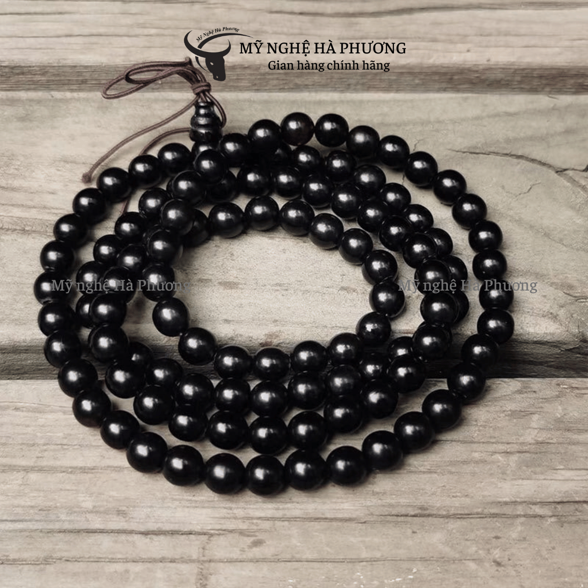 Chuỗi vòng tay 108 hạt/8mm sừng trâu đen, mỹ nghệ hà phương, vòng tay may mắn -tài lộc