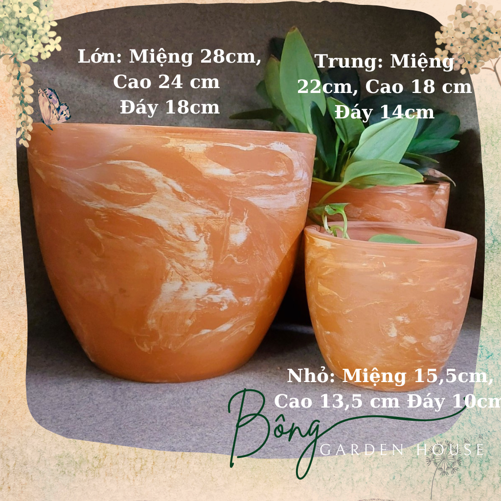 Chậu trồng cây, Chậu đất nung bầu loe màu loang Bông Garden trồng cây cảnh các loại