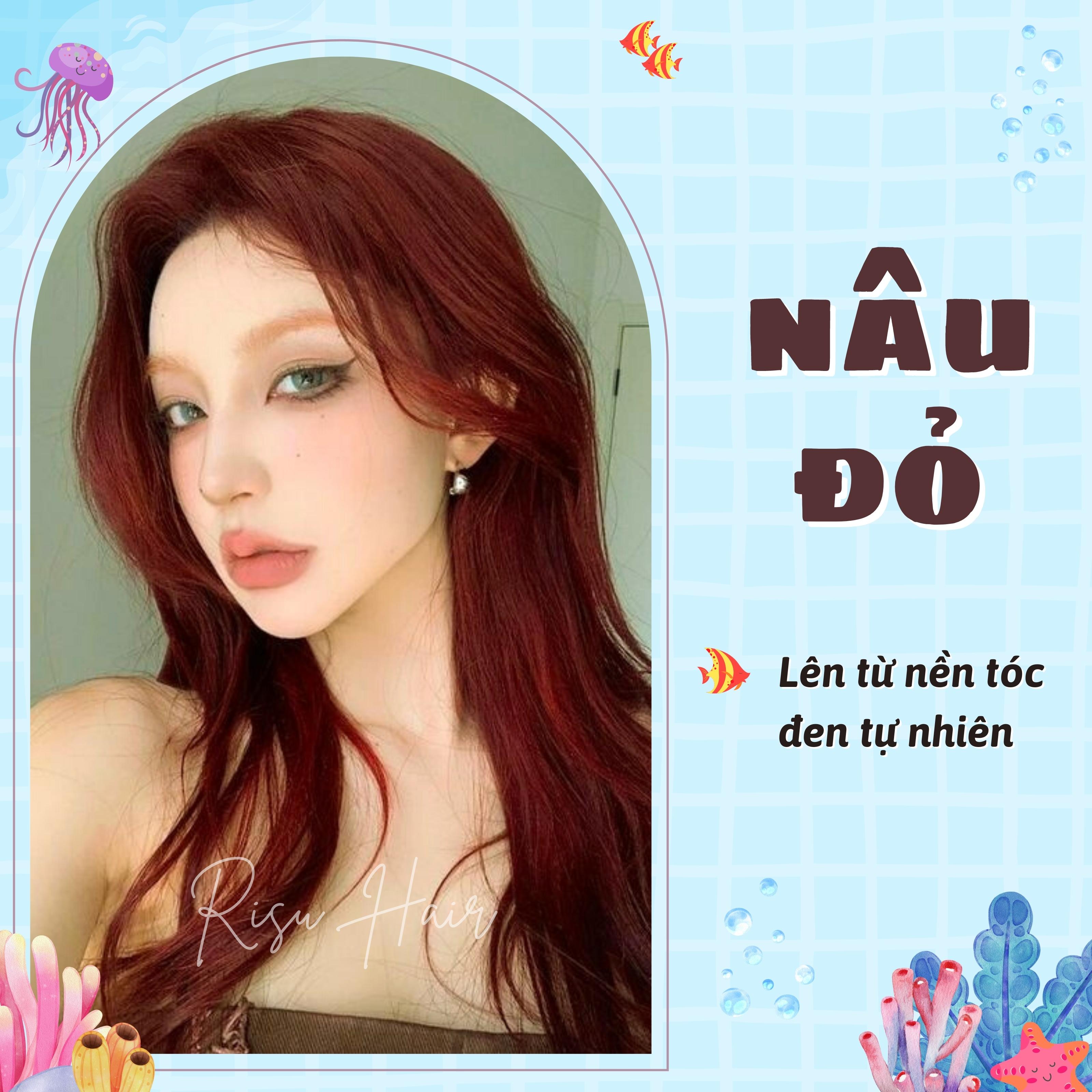 Thuốc nhuộm tóc màu nâu đỏ, lên từ nền đen tự nhiên, không tẩy - risu hair.